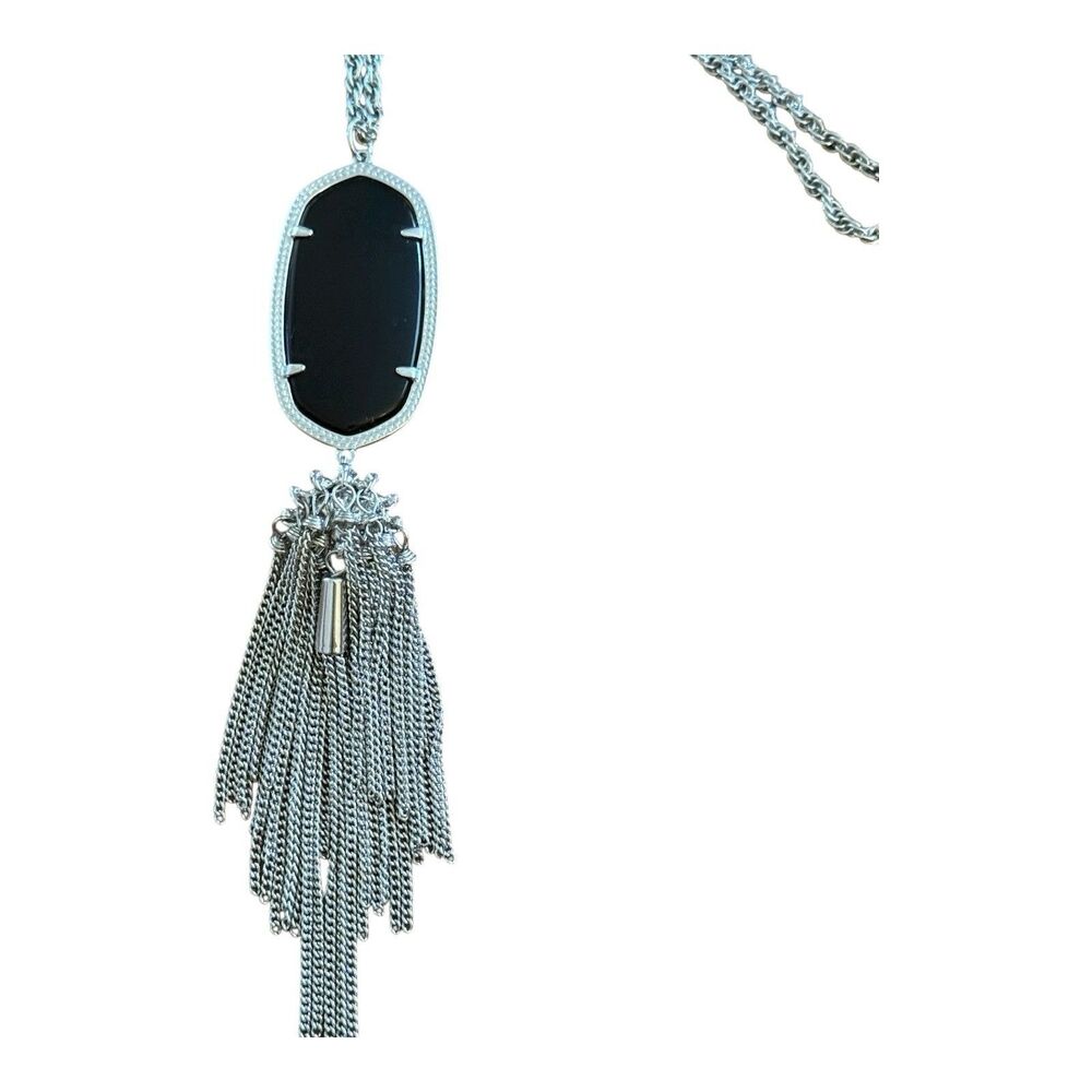 Kendra Scott Rayne Tassel Long Necklace Black Stone Silver Plated